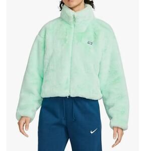 Nike Women's‎ Icon Clash Faur Fur Fuzzy Mint Green Jacket Swoosh Full Zip XXL #2